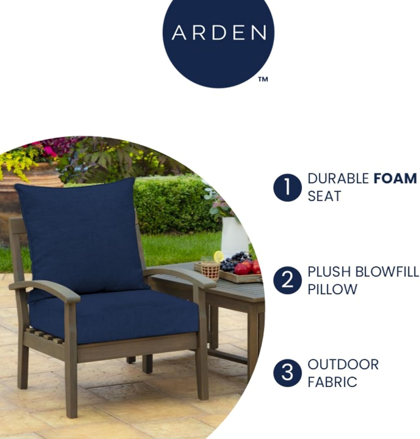 Arden Outdoor Foam Deep Seat Cushion Set, 24 in x 24 in, Weather-Proof, Rain-Proof, Fade Resistant Patio Cushion, Bottom and Back Cushion for Chair, Sofa, and Couch Coastal Green Leaf